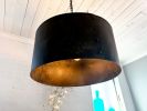 Rustic 24" drum pendant with accent rivets aged steel | Chandeliers by Lakehouse Lighting. Item composed of metal compatible with mid century modern and industrial style