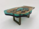 Green Epoxy Resin Live Edge Coffee Table | Tables by Tinella Collection. Item composed of walnut and metal in minimalism or contemporary style
