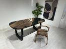 Black Epoxy Table, Resin Dinner Table, Walnut Wood Table | Dining Table in Tables by Tinella Wood. Item composed of walnut compatible with minimalism and coastal style