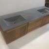 Aldrich Floating Vanity Base with Concrete Top | Countertop in Furniture by Wood and Stone Designs. Item made of walnut & concrete