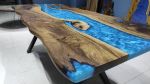 Live Edge Walnut Turquoise Epoxy Resin Dining Table | Tables by LuxuryEpoxyFurniture. Item composed of wood and synthetic