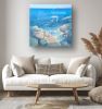 Enchanted, a blue seascape with birds | Oil And Acrylic Painting in Paintings by Gill Bustamante. Item made of canvas works with contemporary & country & farmhouse style