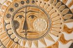 Mayan Sun in White Oak Frame No. 2 | Mosaic in Art & Wall Decor by Clare and Romy Studio. Item composed of ceramic in boho or mid century modern style
