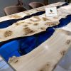 Mappa Burl Table - Blue Epoxy River Dining Table | Tables by Tinella Collection. Item made of wood with synthetic works with contemporary & eclectic & maximalism style