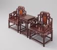 Legacy Imperial Ming Official Armchair Trio with Burl Inlay | Chairs by Dynasty Artisan. Item made of wood works with contemporary & eclectic & maximalism style