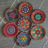 Set of 7 Woven Basket Wall Decor | Decorative Plate in Decorative Objects by Sarmal Design. Item made of bamboo with cotton works with boho & mid century modern style