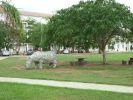 The Migration of the Rhinoceros - Jui-Yen | Public Sculptures by Roger Gaudreau | Muar Chung Hwa High School in Muar. Item composed of metal and stone