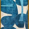 Contemporary Blue Paper Collage in Vintage Frame | Paintings by Suzanne Nicoll Studio. Item made of wood & paper compatible with mid century modern style