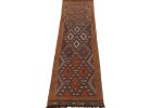 Antique Sumak Kilim runner in Brown, Ochre & Blue geometric | Area Rug in Rugs by Rug and Kilim