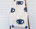 Blue Evil Eye Throw Blanket | Linens & Bedding by Lumina Design. Item made of cotton works with boho & country & farmhouse style