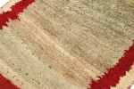 Vintage Gabbeh Tribal Rug in Beige-Brown Open Field with Red | Area Rug in Rugs by Rug and Kilim
