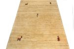 Vintage Gabbeh Tribal Rug in Beige-Brown Open Field with Red | Area Rug in Rugs by Rug and Kilim