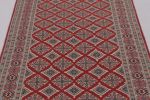 Vintage Bokhara Rug, RIch Red with Pink Geometric Patterns | Area Rug in Rugs by Rug and Kilim