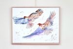 Hawks in Flight : Original Watercolor Painting on Canvas | Paintings by Elizabeth Becker. Item made of canvas compatible with minimalism and contemporary style