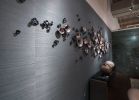 Porcelain Wall Sculpture, 300 Pieces, Blue Iridescent Finish | Wall Hangings by SevaCeramics | Laguna Design Center in Laguna Niguel