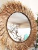 Raffia and Rudraska Stone Mirror, Sun Mirror Boho Mirror | Decorative Objects by Magdyss Boutique. Item composed of glass and fiber in boho or contemporary style