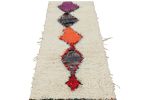 Vintage Moroccan Runner Rug in White with Multicolor Lozenge | Area Rug in Rugs by Rug and Kilim