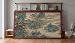 Hand-Painted Blue Green Landscape Song Dynasty Silk Art III | Oil And Acrylic Painting in Paintings by Dynasty Artisan. Item made of wood & fabric compatible with contemporary and eclectic & maximalism style