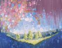 The Owls Haven, a magical realism style landscape with owl | Oil And Acrylic Painting in Paintings by Gill Bustamante. Item composed of canvas in contemporary or country & farmhouse style