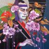 Japanese Kabuki Sukeroku Actor Painting on Wood Board | Oil And Acrylic Painting in Paintings by JUURI. Item made of wood with synthetic