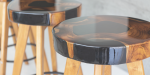 Resin + Teak Stools With A Custom Fabricated Teak Base | Chairs by Marsden Designs. Item composed of wood & synthetic