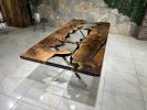 Clear Waterfall Resin River Table | Dining Table in Tables by Gül Natural Furniture. Item made of walnut with synthetic works with minimalism & mid century modern style