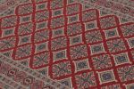 Vintage Bokhara Rug, RIch Red with Pink Geometric Patterns | Area Rug in Rugs by Rug and Kilim