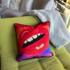 rainbow velvet EMBRASSE MOI lips large feather down pillow | Pillows by Mommani Threads. Item composed of fabric compatible with contemporary and modern style