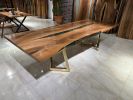 Custom Green & Brown Epoxy Resin Dining Table - In Stock | Tables by Gül Natural Furniture. Item composed of wood and aluminum in minimalism or contemporary style