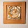 Mayan Sun in White Oak Frame No. 1 | Mosaic in Art & Wall Decor by Clare and Romy Studio. Item composed of ceramic in boho or mid century modern style