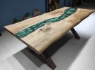 Live Edge Green Epoxy Resin Dining Table | Conference Table in Tables by LuxuryEpoxyFurniture. Item made of walnut