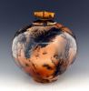 stoneware urn, horsehair raku fired vessel | Vase in Vases & Vessels by Ron Mello Studio Art. Item made of bamboo with brass works with contemporary & rustic style