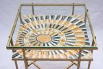 Mayan Sun Ceramic and Mosaic Side Table - No. 1 | Tables by Clare and Romy Studio. Item made of brass with stoneware works with boho & mid century modern style