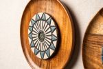 Stoneware Ceramic and Acacia Wood Wall Sculpture | Wall Hangings by Clare and Romy Studio. Item made of stoneware works with boho & eclectic & maximalism style