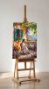 Hand-Painted Italian Riviera Sunlit Patio on Linen Art | Oil And Acrylic Painting in Paintings by Dynasty Artisan. Item made of linen works with contemporary & eclectic & maximalism style