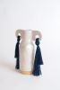 Handmade Ceramic Vase #606 in White Glaze with Blue Fringe | Vases & Vessels by Karen Gayle Tinney. Item composed of cotton & ceramic compatible with boho and coastal style