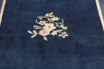 Vintage Chinese Deco style rug in Deep Blue, Pink and Gold | Area Rug in Rugs by Rug and Kilim