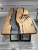 Gray Epoxy Dining Table - Custom Live Edge Epoxy Table | Tables by Tinella Collection. Item made of walnut & metal compatible with contemporary and art deco style