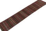 Vintage Persian Kilim Runner in Aubergine with Red Stripes | Area Rug in Rugs by Rug and Kilim