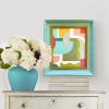 Colorful Minimalist Geometric Painting in Vintage Frame | Oil And Acrylic Painting in Paintings by Suzanne Nicoll Studio. Item composed of wood compatible with minimalism and contemporary style
