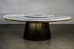 Outdoor Dining Table with Metal Base, Teak & Marble Top | Tables by Costantini Design