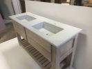Bathroom Vanity Cabinet & Concrete Vanity Top w Sinks | Storage by Wood and Stone Designs. Item composed of oak wood