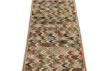 1960s Vintage Distressed Runner in Green, Beige-Brown, Grey | Area Rug in Rugs by Rug and Kilim