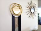 Round Mirror With Gold Edge and Macrame | Decorative Objects by Magdyss Boutique. Item composed of glass and fiber