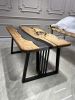 Gray Epoxy Dining Table - Custom Live Edge Epoxy Table | Tables by Tinella Wood. Item made of walnut & metal compatible with contemporary and art deco style