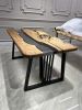 Gray Epoxy Dining Table - Custom Live Edge Epoxy Table | Tables by Tinella Collection. Item made of walnut & metal compatible with contemporary and art deco style