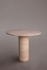 Bullet Leg Travertine Round Dining Table | Tables by HamamDecor LLC. Item made of marble compatible with mediterranean and modern style