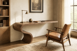 Enso Desk In Walnut Wood by Neal Aronowitz | Tables by Neal Aronowitz. Item composed of walnut in minimalism or contemporary style