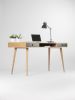 Large modern oak desk, computer table, with black drawers | Tables by Mo Woodwork. Item composed of oak wood compatible with minimalism and mid century modern style