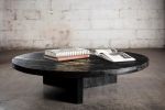 Solid Black Oak Round Coffee Table | Tables by Aeterna Furniture. Item made of oak wood